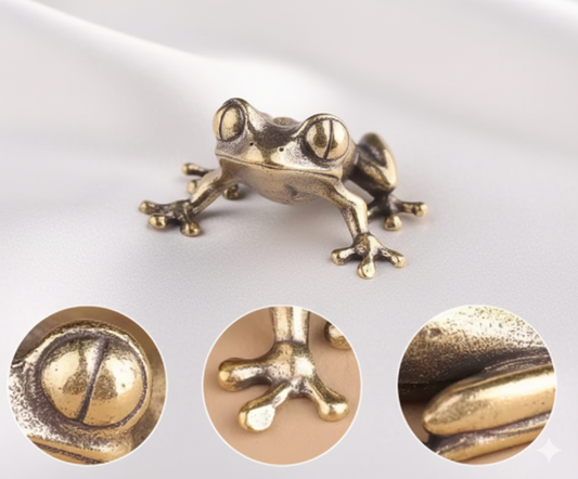 Cute Brass Mini Frog Figurine – Vintage Handmade Copper Toad Ornament for Desk Decor, Home Accents & Tea Pets