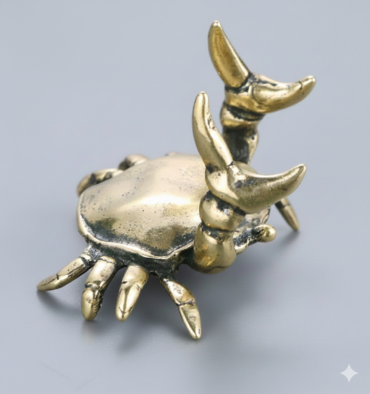 Pure Copper Lucky Crab Sculpture | Retro Bronze Tea Pet Ornament | Miniature Animal Figurine | Desktop Decoration Accessory