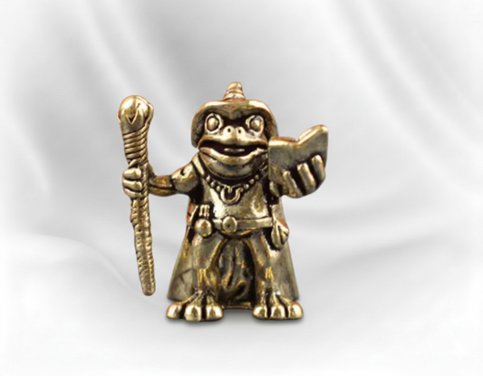 1 Pc Brass Frog Wizard Figurine with Magic Book – Mini Fantasy Desktop Sculpture, Enchanting Animal Desk Decor, Collector’s Gift (2.8–3.1 cm)