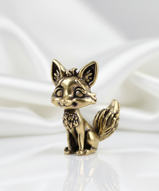 1 PC Vintage Brass Fox Figurine (3.5cm) – Cute Mini Animal Statue for Home, Desk & Shelf Décor | Elegant Antique Brass Collectible Gift