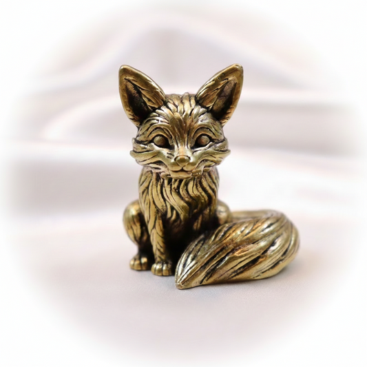 1 pc Cute Brass Fox Statue Miniature Figurine – Copper Animal Sculpture Desk Decoration, Home & Office Decor Craft (3.3cm / 1.3in)