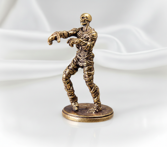 2 Pc Brass Zombie Statue – Vintage Golden Corpse Figurine, Walking Dead Style Miniature Display with Base, Gothic Home Decor Ornament