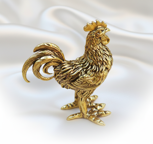 1 pc Pure Brass Rooster Figurine – Handcrafted Golden Rooster Statue with Intricate Feather Detailing | Elegant Home & Office Décor | Tea Pet & Gift Ornament