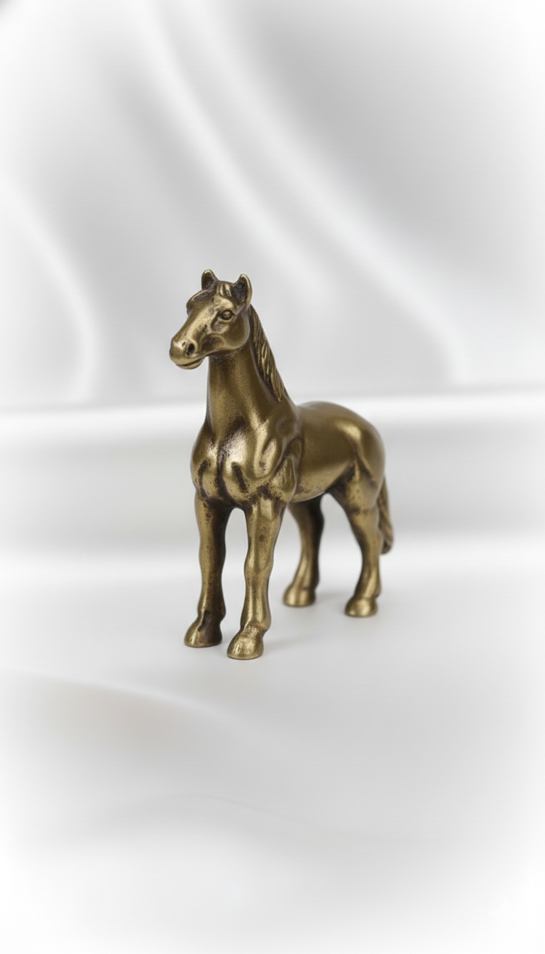1 pc  Antique Brass War Horse Desk Decoration | Chinese Zodiac 2026 Mascot Copper Figurine New Year Gift