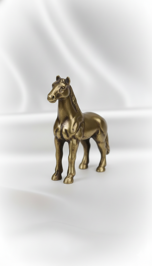 1 pc  Antique Brass War Horse Desk Decoration | Chinese Zodiac 2026 Mascot Copper Figurine New Year Gift