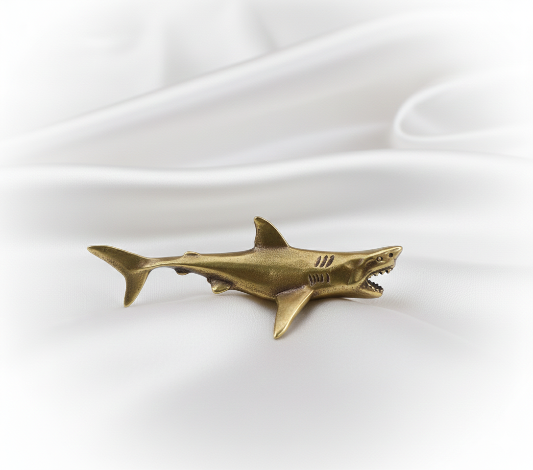 1 pc Brass Shark Mini Ornament – Solid Metal Animal Figurine Tea Pet, Retro Desk Sculpture for Office & Home Décor, Collectible Craft