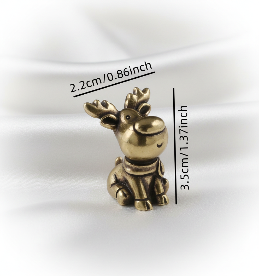 1 pc Handcrafted Brass Elk Figurine – Copper Metal Ornament with Antler Detail | Elegant Xmas & Home Desk Decoration