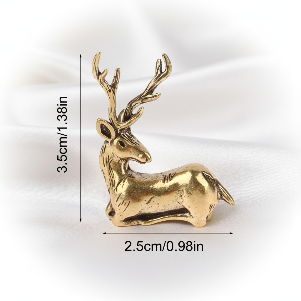 1 pc Retro Brass Christmas Elk Figurine – Mini Deer Ornament for Home, Desk & Holiday Décor