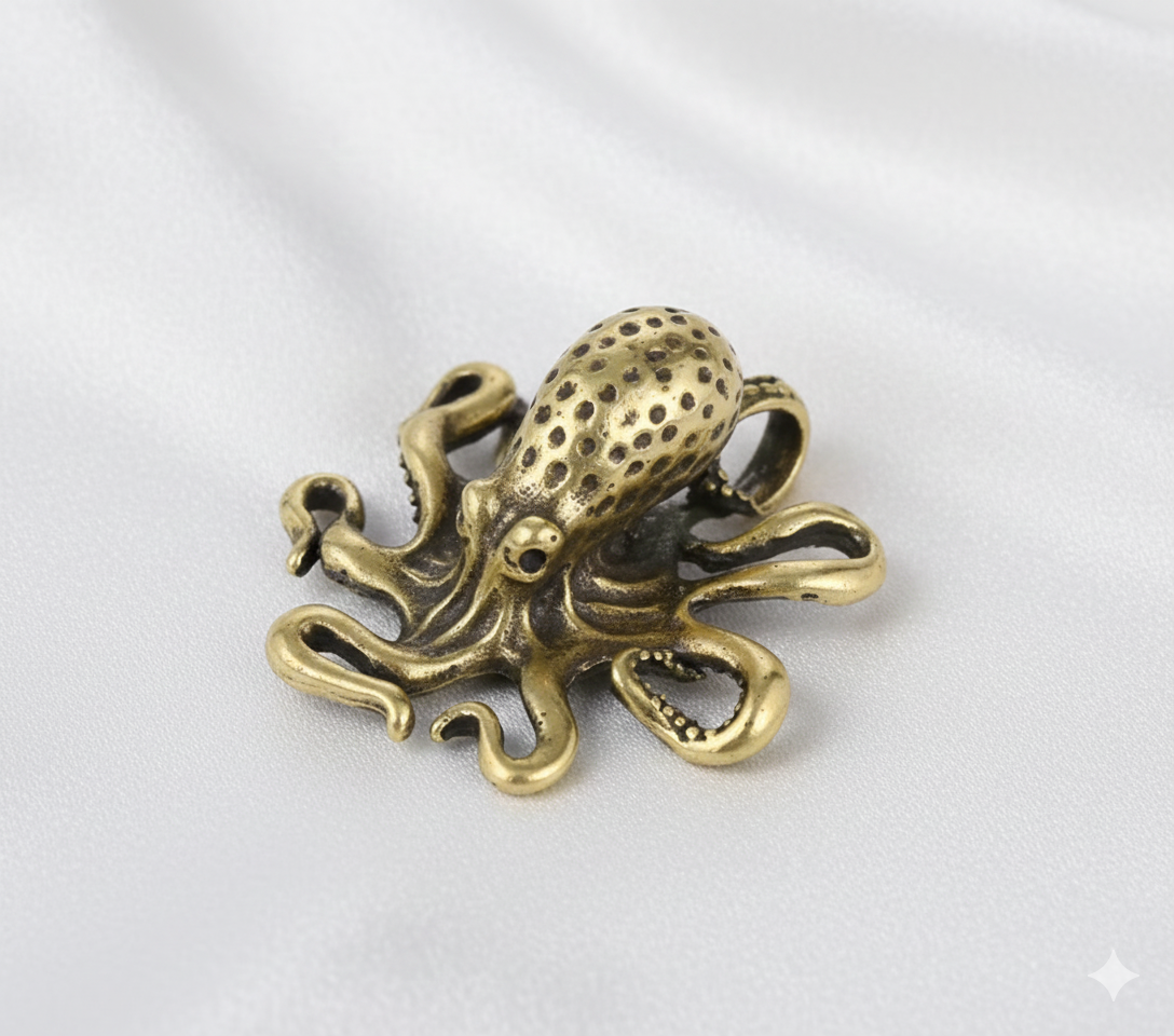 Mini Brass Octopus Figurine – Antique Copper Animal Sculpture | Creative Desk Ornament, Tea Pet & Home Décor Miniature