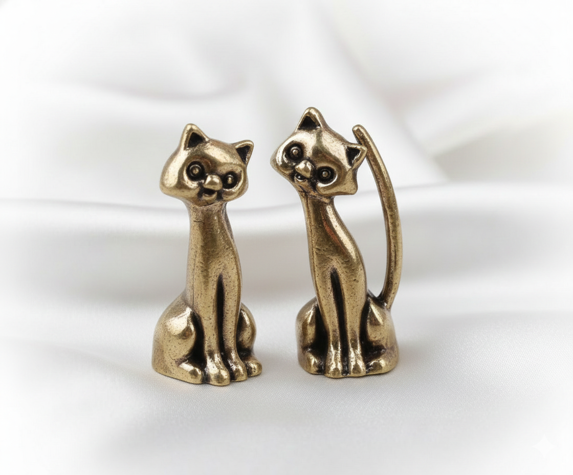 Handcrafted Brass Cat Figurine Incense Burner – Mini 1 pc Copper Kitten Statue, Cute Animal Desktop Ornament for Home & Office Décor, Cat Lover Gift