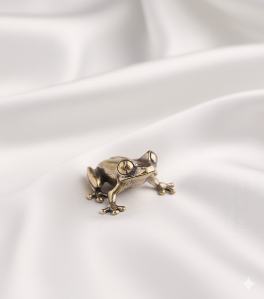 Cute Brass Mini Frog Figurine – Vintage Handmade Copper Toad Ornament for Desk Decor, Home Accents & Tea Pets