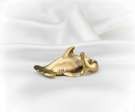 1 pc Vintage Hammerhead Shark Brass Desk Ornament – Solid Copper Marine Animal Figurine, Collectible Metal Sculpture for Home & Office Décor