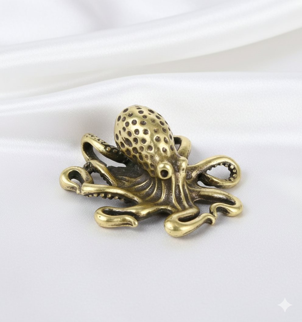 Mini Brass Octopus Figurine – Antique Copper Animal Sculpture | Creative Desk Ornament, Tea Pet & Home Décor Miniature