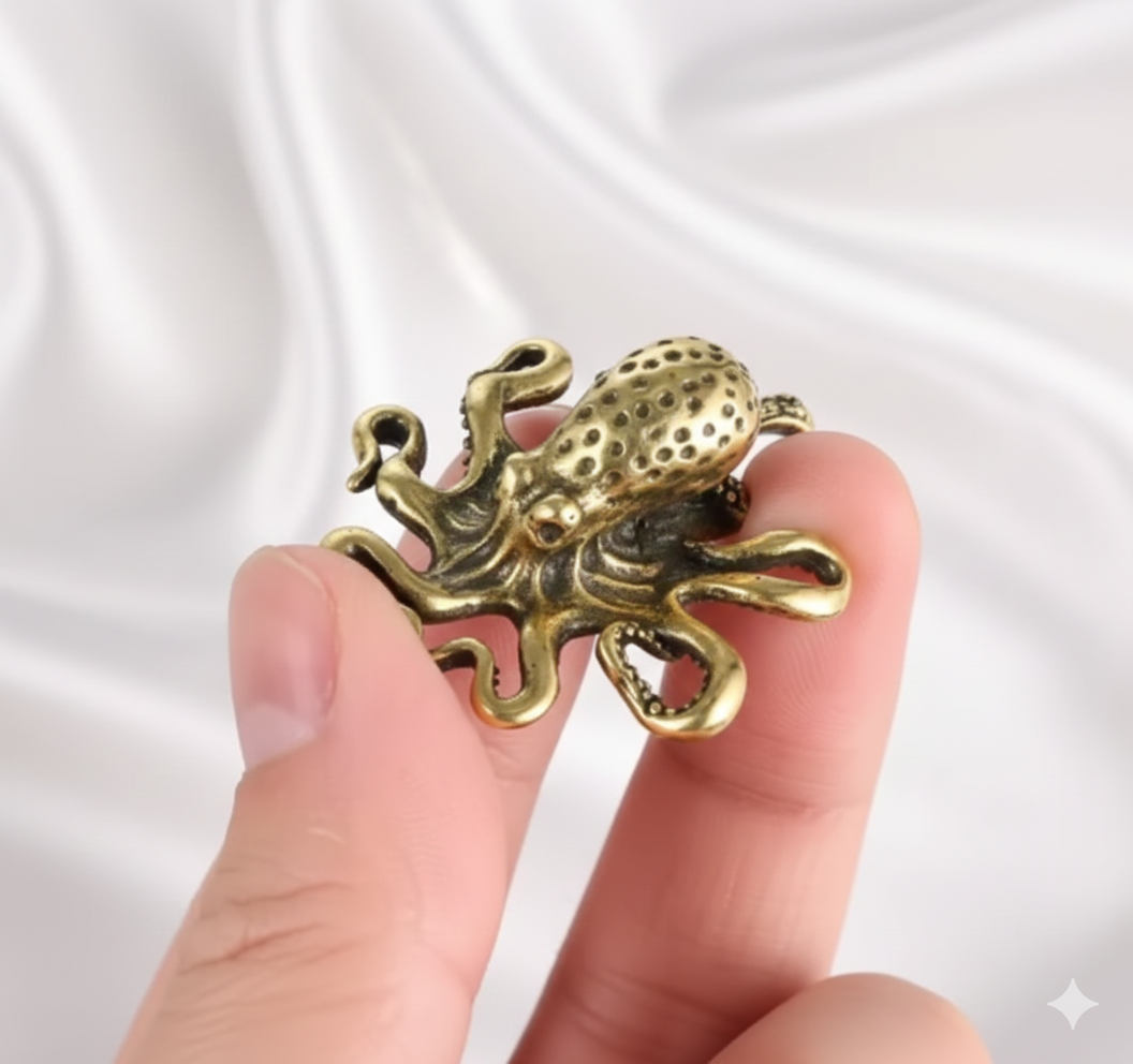 Mini Brass Octopus Figurine – Antique Copper Animal Sculpture | Creative Desk Ornament, Tea Pet & Home Décor Miniature