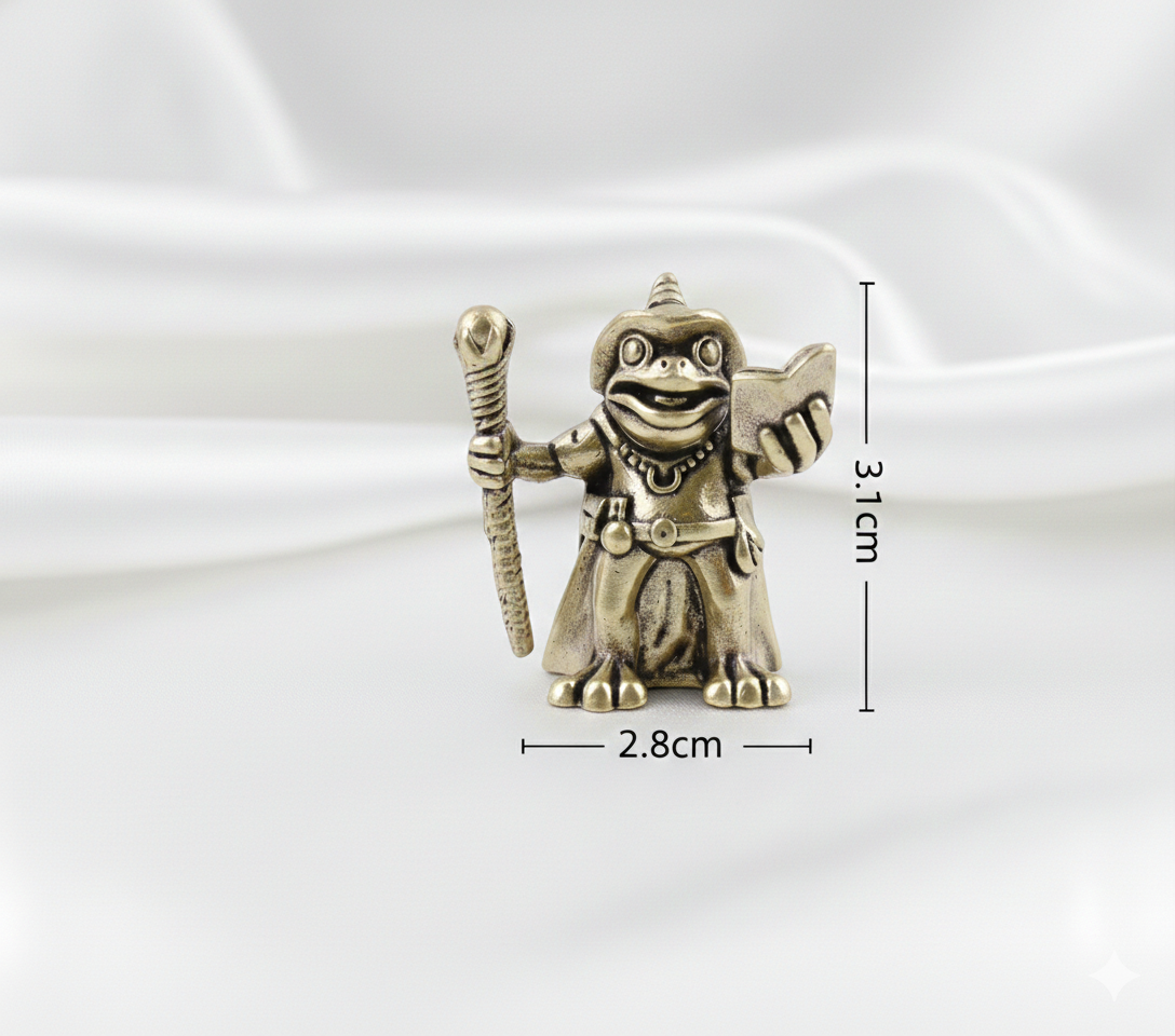 1 Pc Brass Frog Wizard Figurine with Magic Book – Mini Fantasy Desktop Sculpture, Enchanting Animal Desk Decor, Collector’s Gift (2.8–3.1 cm)