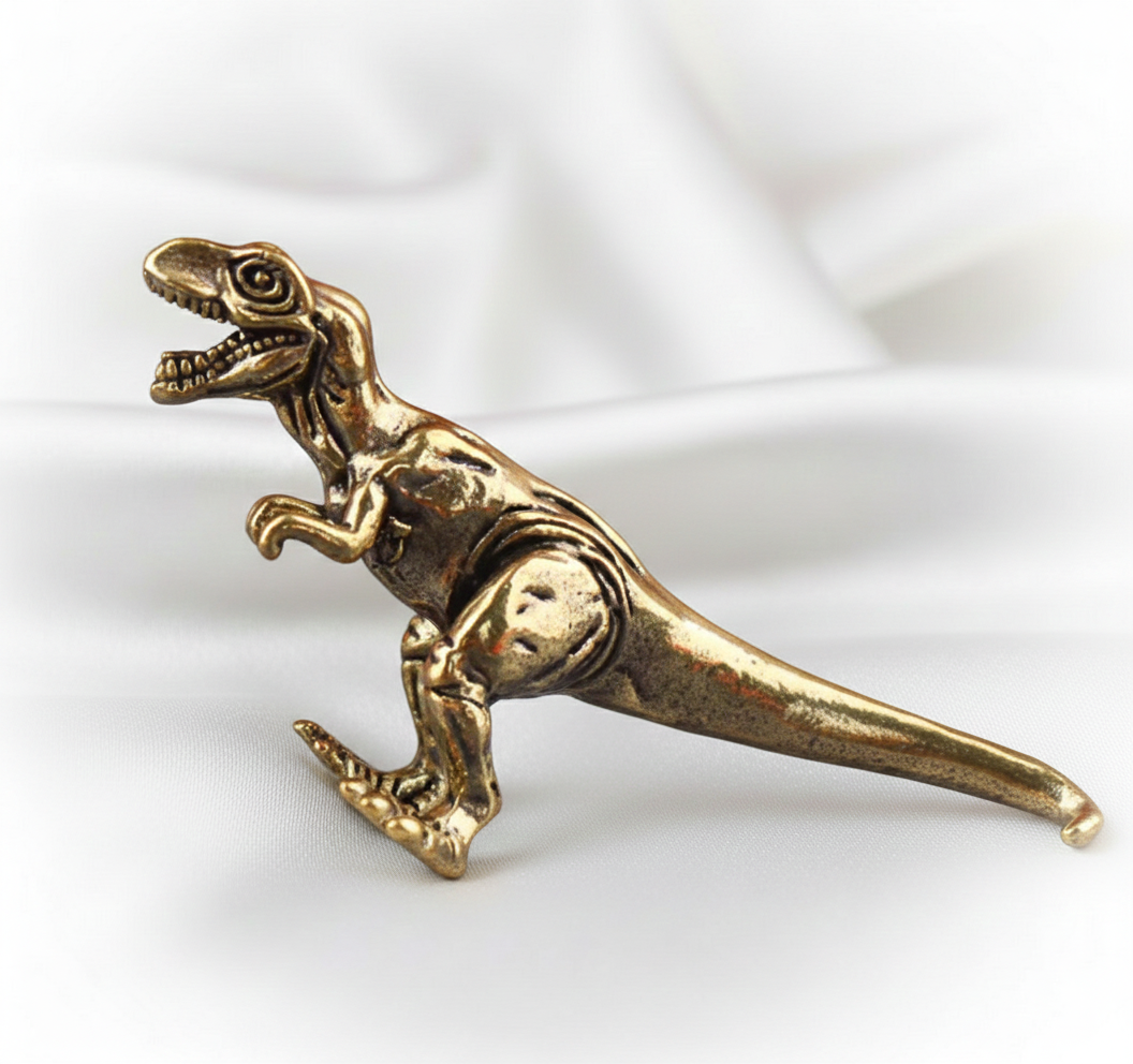 1 pc Handcrafted Brass Tyrannosaurus Rex Statue – Mini T-Rex Dinosaur Sculpture for Office Desk Décor, Tea Pet Ornament, Collectible Gift