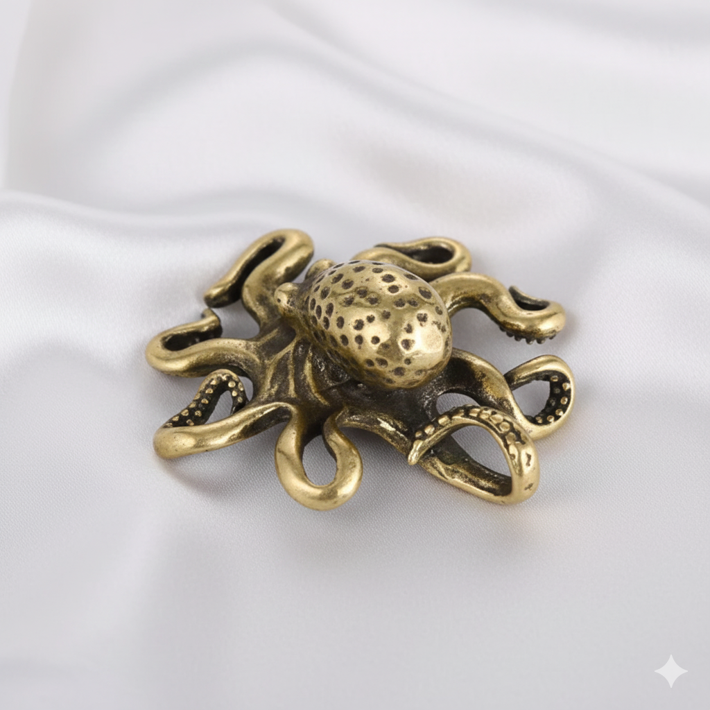 Mini Brass Octopus Figurine – Antique Copper Animal Sculpture | Creative Desk Ornament, Tea Pet & Home Décor Miniature