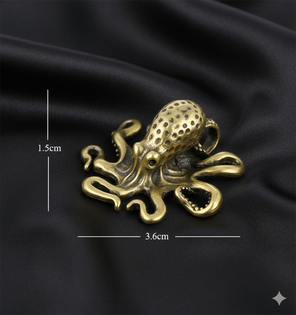Mini Brass Octopus Figurine – Antique Copper Animal Sculpture | Creative Desk Ornament, Tea Pet & Home Décor Miniature