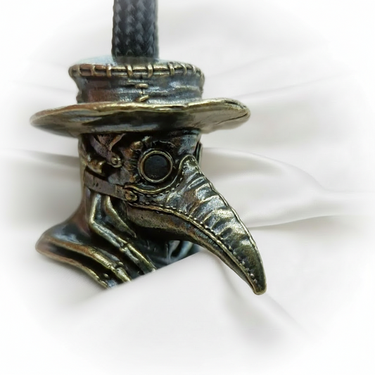 Vintage Brass Plague 1 pc Doctor Crow Knife Bead Keychain – Punk Paracord Pendant, Pure Copper EDC Key Accessory
