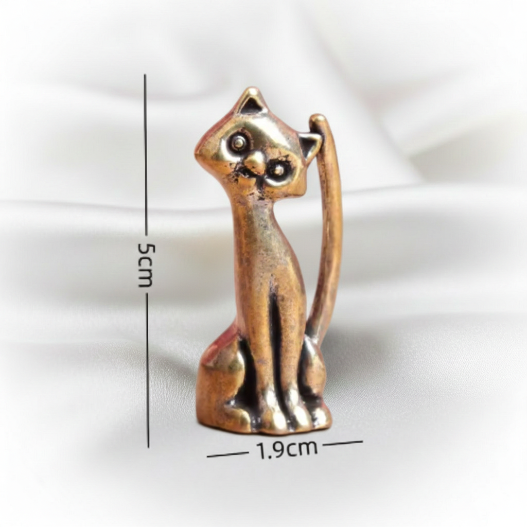 Handcrafted Brass Cat Figurine Incense Burner – Mini 1 pc Copper Kitten Statue, Cute Animal Desktop Ornament for Home & Office Décor, Cat Lover Gift