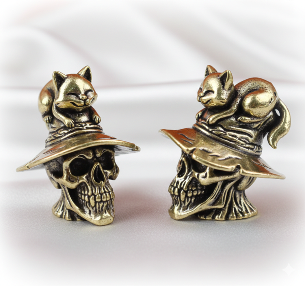 1 Pc Mini Brass Cat Skull Statue – Gothic Dark Fantasy Altar Figurine, Collector’s Shelf Decor, Unique Gift Ornament