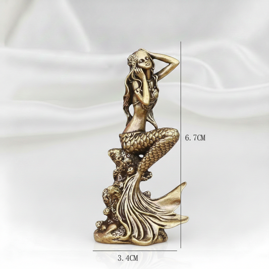 1 PC Brass Mermaid Statue Figurine –1 PC Beautiful Woman Sculpture for Home & Office Décor, Creative Handicraft Gift (6.7cm x 3.4cm)