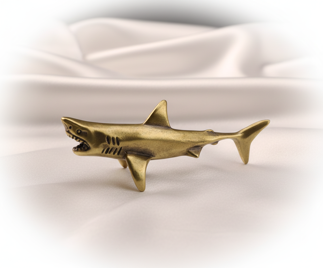 1 pc Brass Shark Mini Ornament – Solid Metal Animal Figurine Tea Pet, Retro Desk Sculpture for Office & Home Décor, Collectible Craft