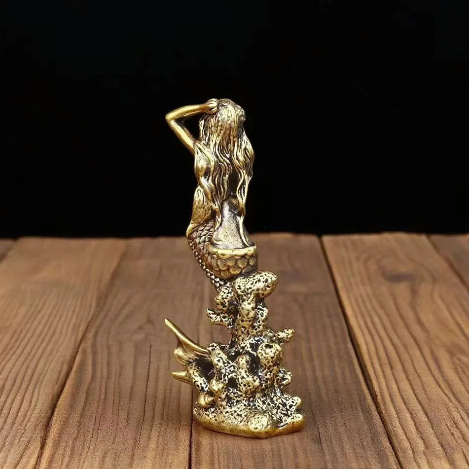 1 PC Brass Mermaid Statue Figurine –1 PC Beautiful Woman Sculpture for Home & Office Décor, Creative Handicraft Gift (6.7cm x 3.4cm)